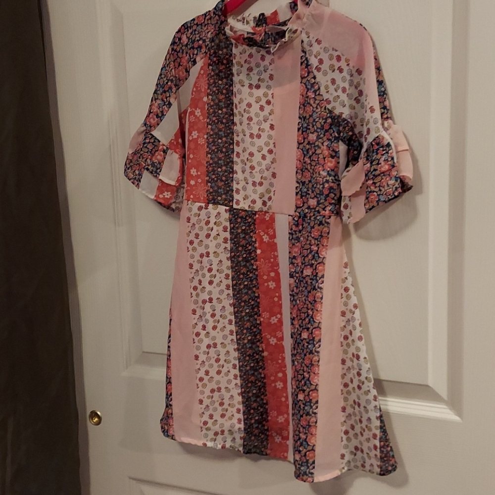 Boho Pink Patchwork‎ Ruffle Dress 6-6X Girls